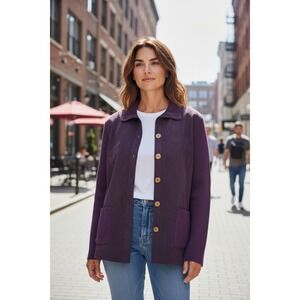 Drapers‎ & Damons Purple Suede Knit Sleeve Button Front Jacket Women's Size L